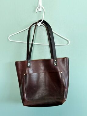 Portland Leather Goods Classic Leather Tote Bag Medium 15” Brown Minimalist